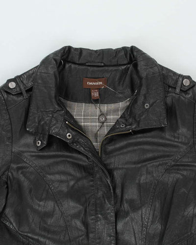 Vintage Danier Long Black Leather Coat - XL