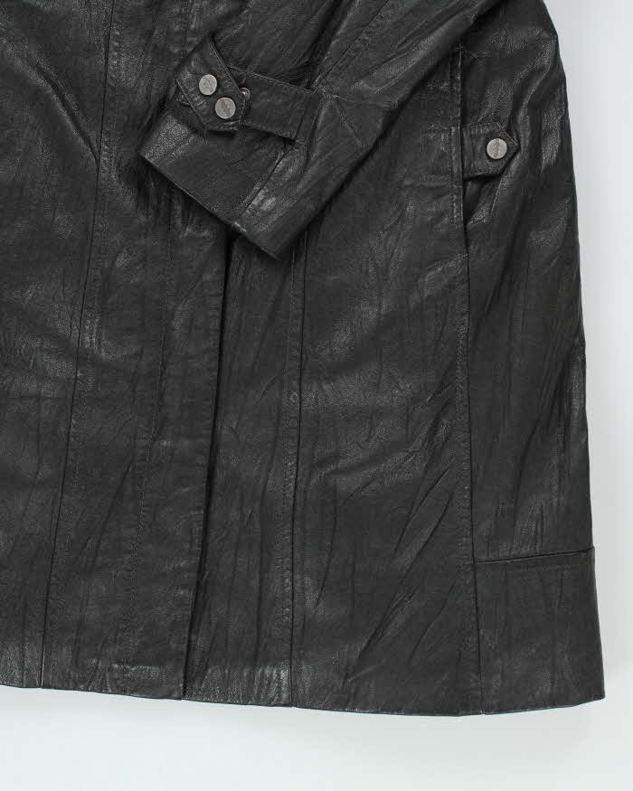 Vintage Danier Long Black Leather Coat - XL