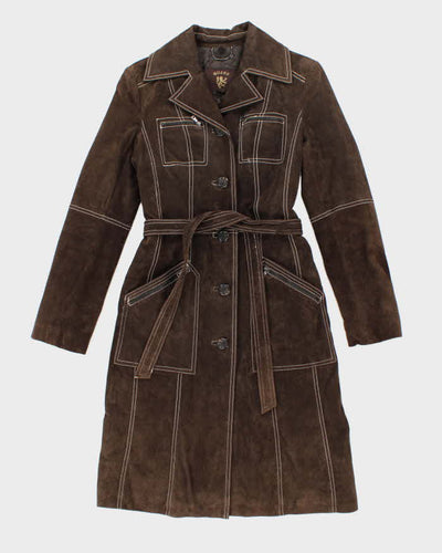 Vintage Y2k 00s Guess Brown Long Suede Jacket - S
