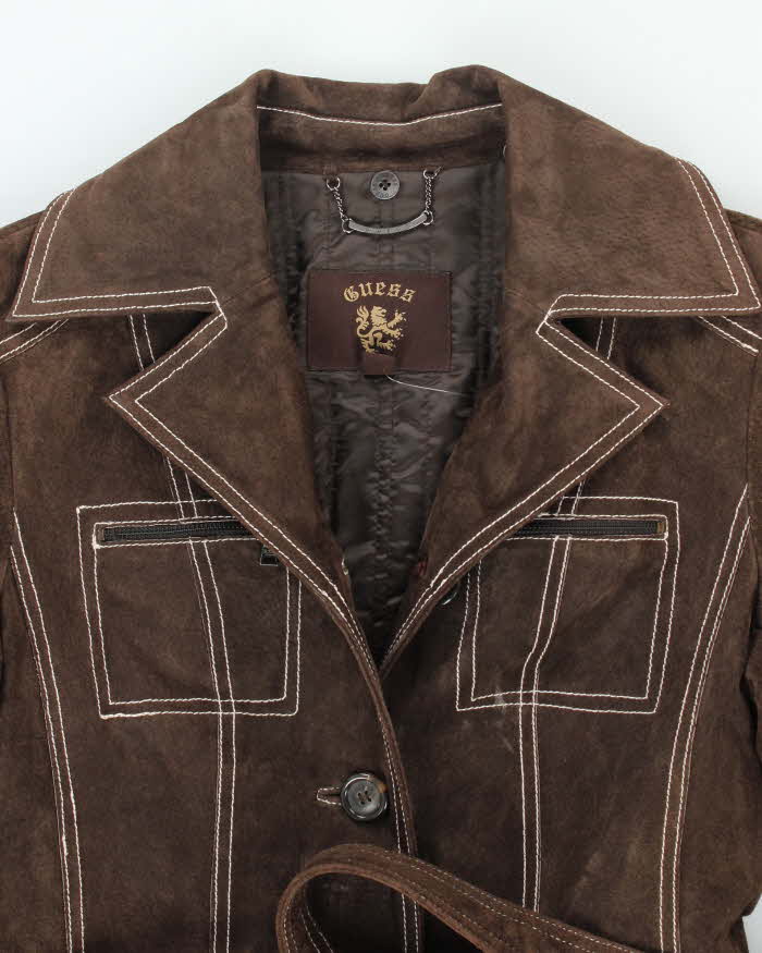 Vintage Y2k 00s Guess Brown Long Suede Jacket - S