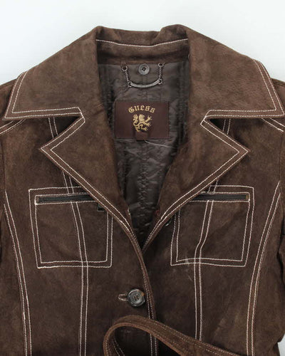 Vintage Y2k 00s Guess Brown Long Suede Jacket - S