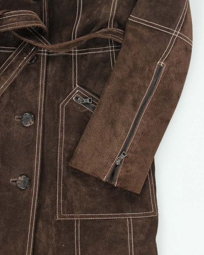 Vintage Y2k 00s Guess Brown Long Suede Jacket - S
