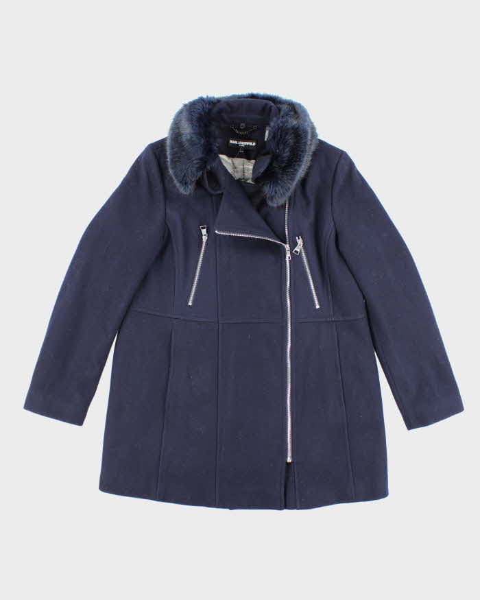 Karl Largerfeld Blue Wool Blend Coat - XL