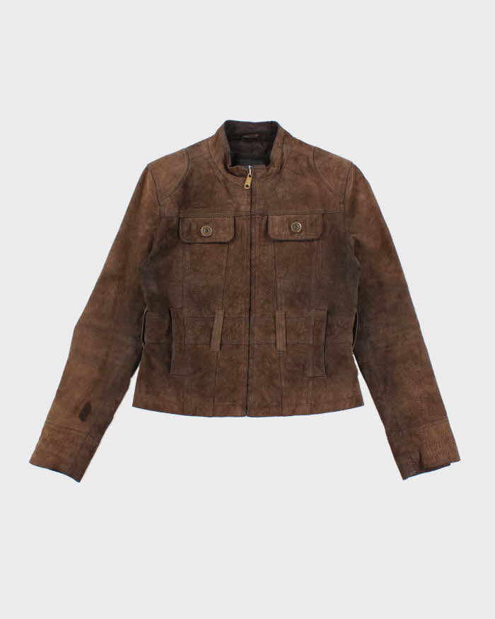 Vintage Women's Y2K Xntrik Suede Cropped Zip Up Jacket - M