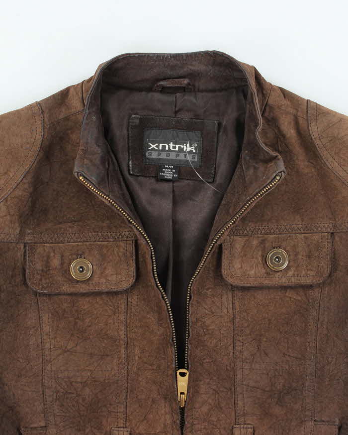 Vintage Women's Y2K Xntrik Suede Cropped Zip Up Jacket - M