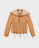 Vintage Y2k 00s Brown Studded Zip-up Leather Jacket - XS