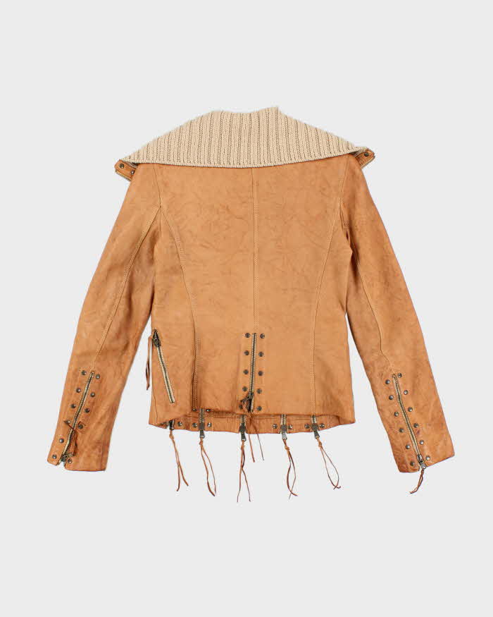 Vintage Y2k 00s Brown Studded Zip-up Leather Jacket - XS