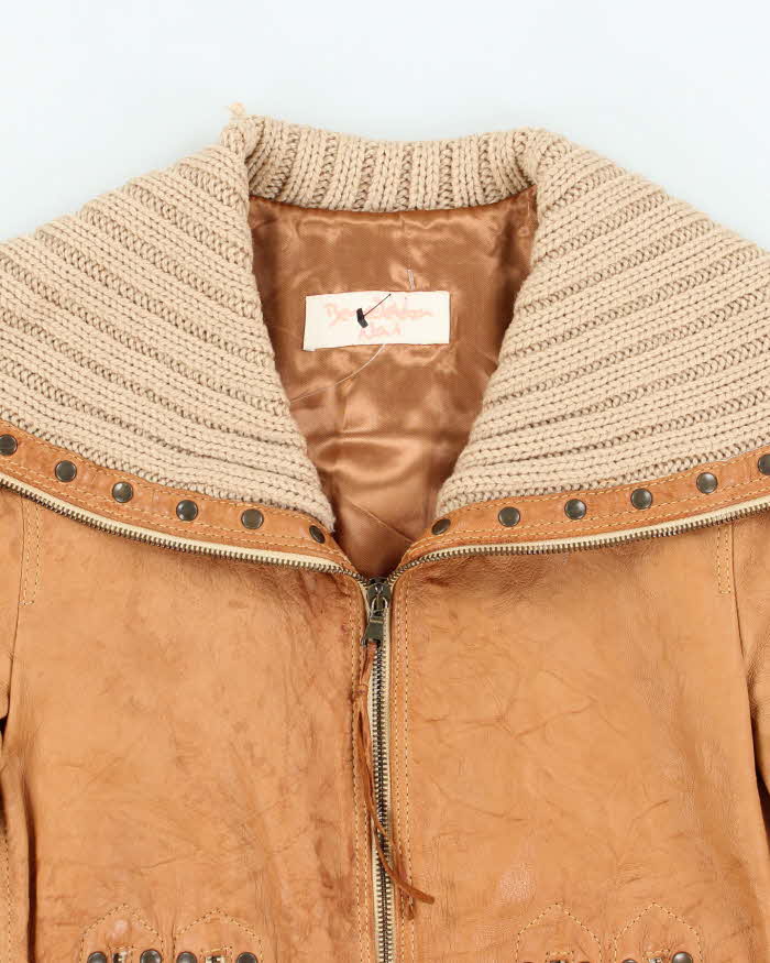 Vintage Y2k 00s Brown Studded Zip-up Leather Jacket - XS