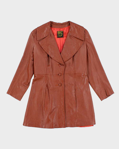 Vintage Women's 70's Gas Town Ltd Double Breasted Leather Trench Coat - M