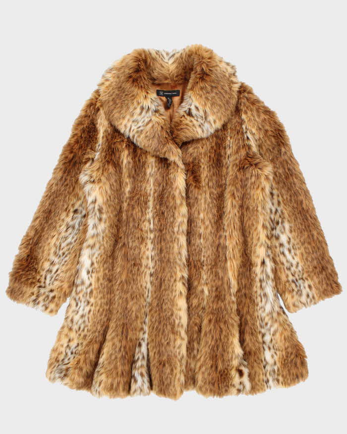 Vintage Y2k 00s International Concepts Faux Fur Animal Print Long Jacket - XL