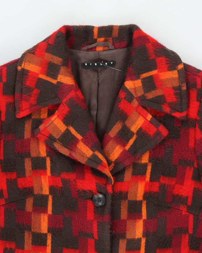 Vintage Sisley Multi Coloured Wool &amp; Mohair Blend Coat - S