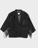 Vintage Interior Black Suede Fringe Jacket - L