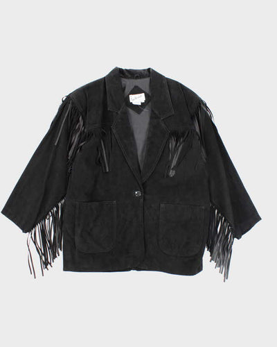 Vintage Interior Black Suede Fringe Jacket - L