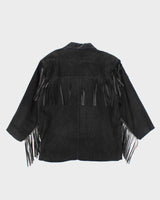 Vintage Interior Black Suede Fringe Jacket - L