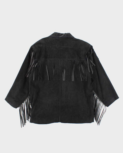 Vintage Interior Black Suede Fringe Jacket - L