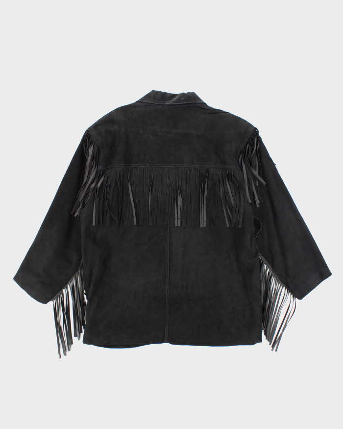 Vintage Interior Black Suede Fringe Jacket - L