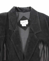 Vintage Interior Black Suede Fringe Jacket - L
