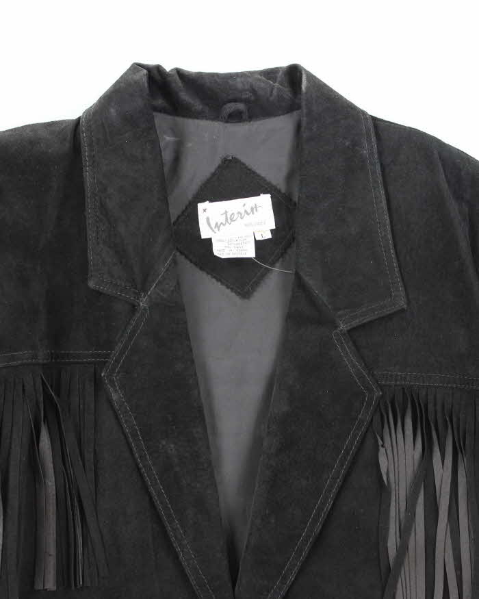 Vintage Interior Black Suede Fringe Jacket - L