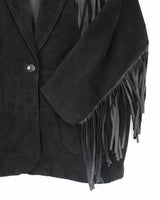 Vintage Interior Black Suede Fringe Jacket - L