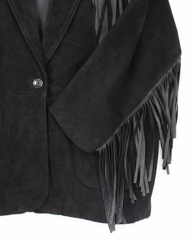Vintage Interior Black Suede Fringe Jacket - L