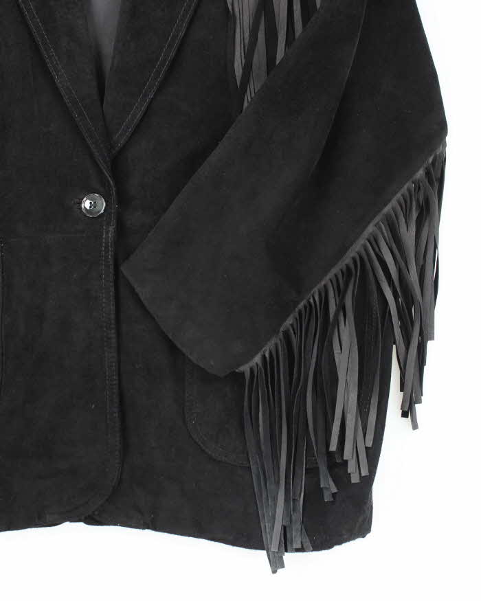 Vintage Interior Black Suede Fringe Jacket - L