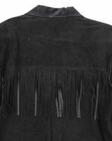 Vintage Interior Black Suede Fringe Jacket - L