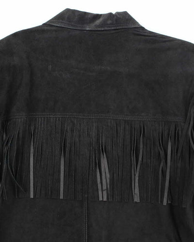 Vintage Interior Black Suede Fringe Jacket - L