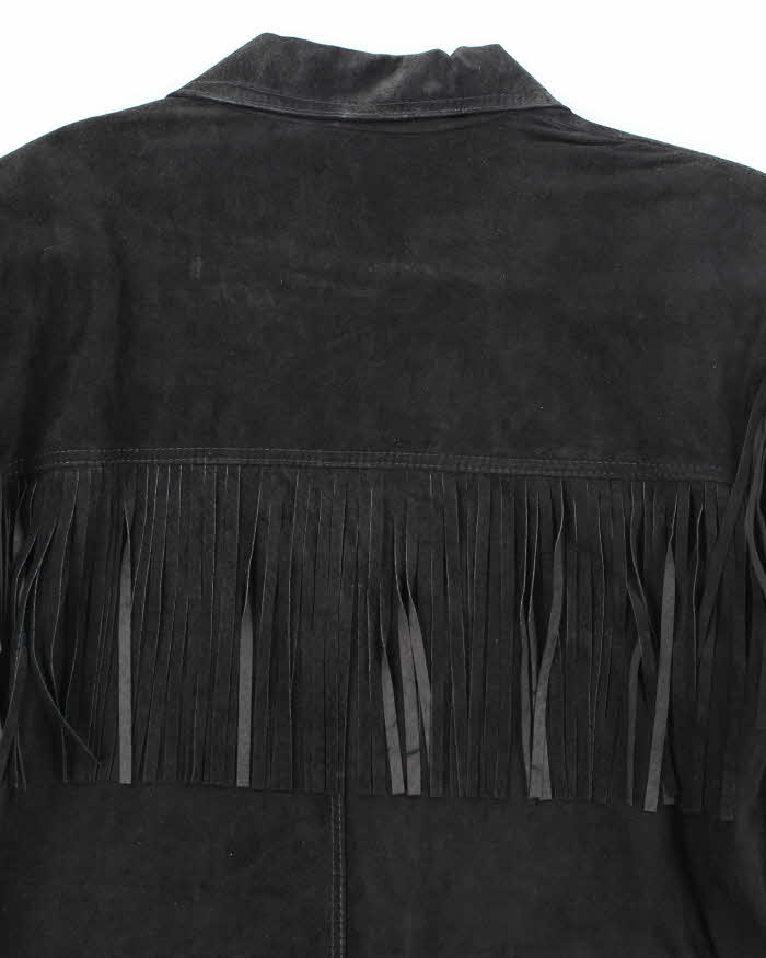 Vintage Interior Black Suede Fringe Jacket - L