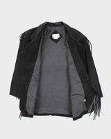 Vintage Interior Black Suede Fringe Jacket - L