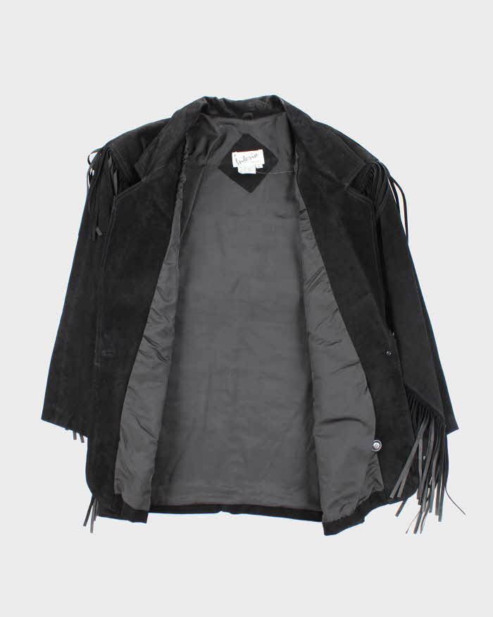 Vintage Interior Black Suede Fringe Jacket - L