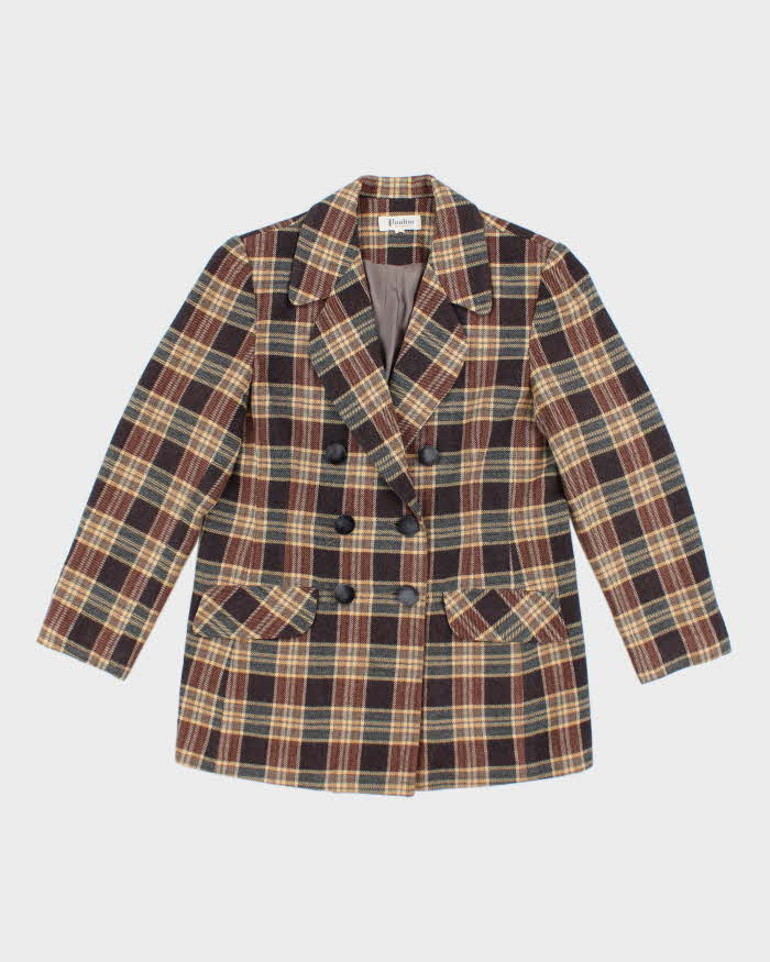 Vintage Pauline Wool Blend Double Breasted Checked Blazer Jacket - L