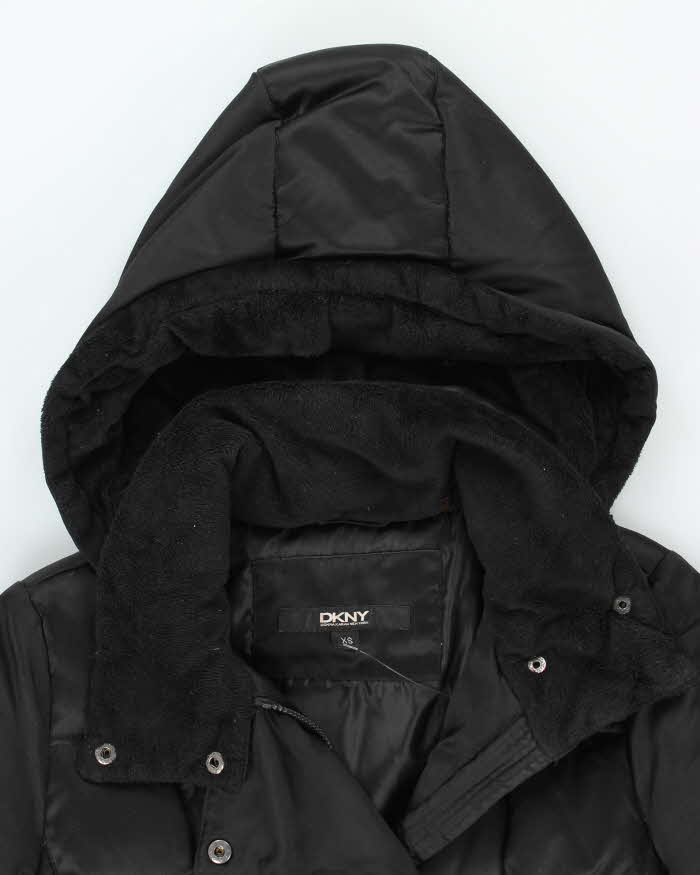 Vintage Y2k 00s DKNY Black Down Hooded Puffer Jacket - XS