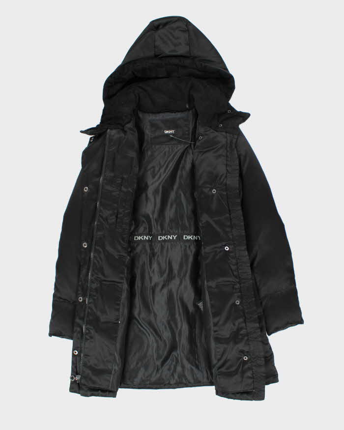 Vintage Y2k 00s DKNY Black Down Hooded Puffer Jacket - XS