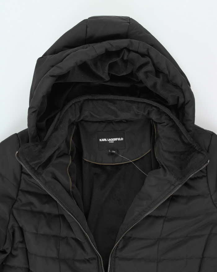 Vintage Y2k 00s Karl Lagerfeld Black Hooded Puffer Jacket - XL