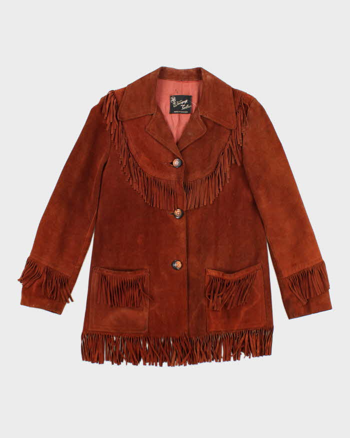 Vintage 80's Winnipeg Leather Fringe Button Up Suede Jacket - M