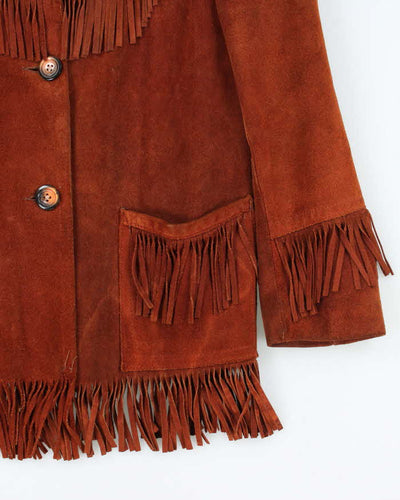 Vintage 80's Winnipeg Leather Fringe Button Up Suede Jacket - M