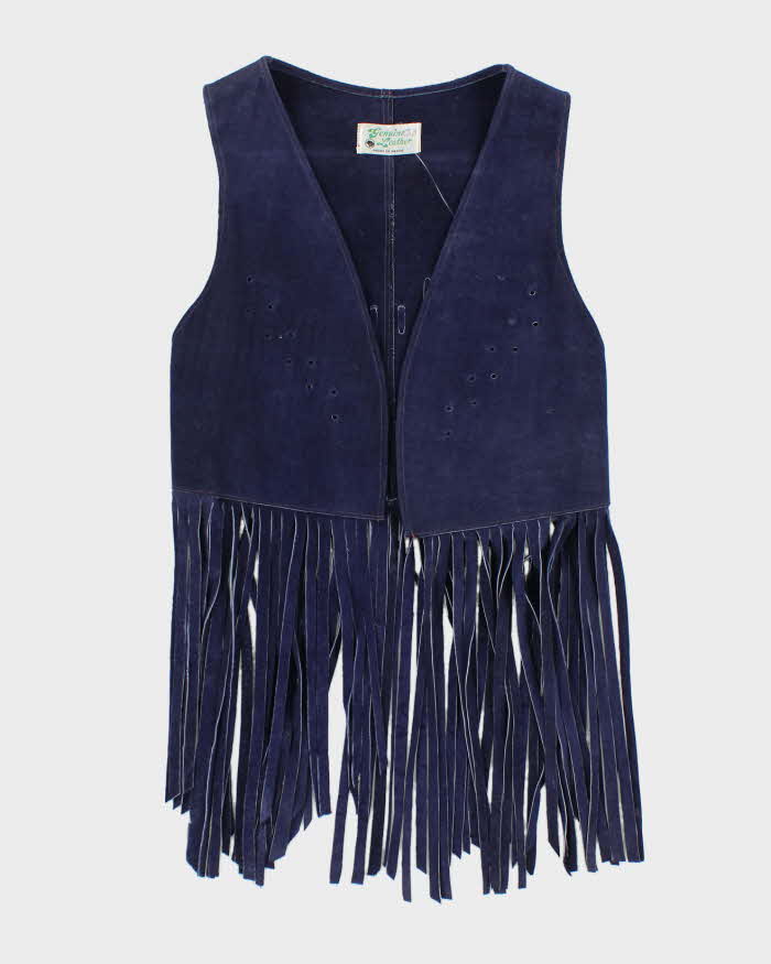 Vintage 80's Women's Western Style Suede Fringed Gilet - M