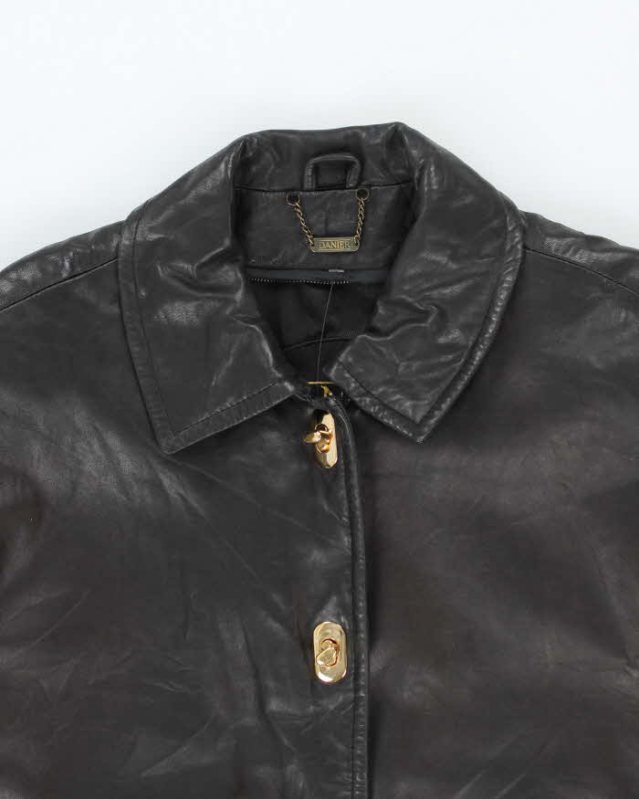 Vintage Danier Gold Clasp Black Leather Jacket -XXL