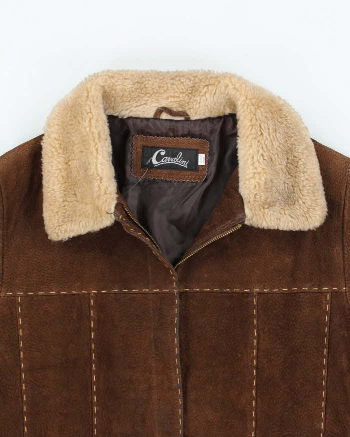 Vintage 90s Cavalini Brown Suede Faux Fur Trimmed Jacket - S