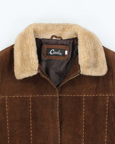 Vintage 90s Cavalini Brown Suede Faux Fur Trimmed Jacket - S