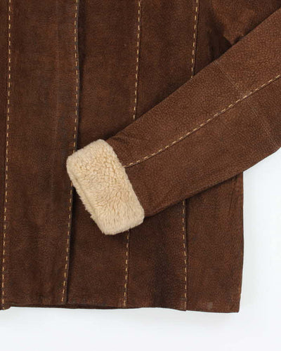 Vintage 90s Cavalini Brown Suede Faux Fur Trimmed Jacket - S