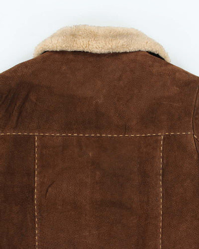 Vintage 90s Cavalini Brown Suede Faux Fur Trimmed Jacket - S