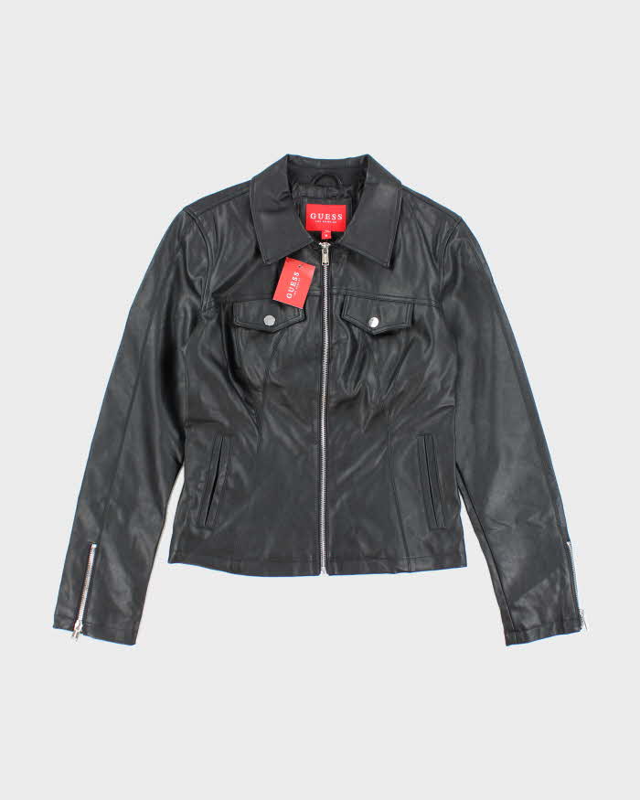 Deadstock Vintage Y2k 00s Guess Black Faux Leather Jacket - M