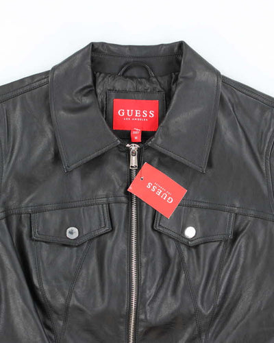 Deadstock Vintage Y2k 00s Guess Black Faux Leather Jacket - M