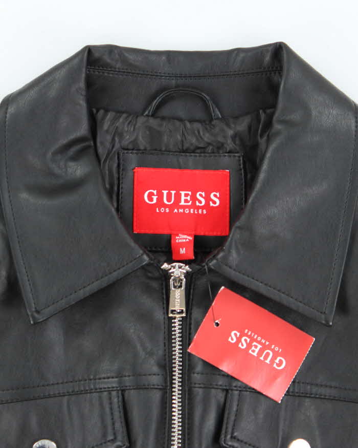 Deadstock Vintage Y2k 00s Guess Black Faux Leather Jacket - M