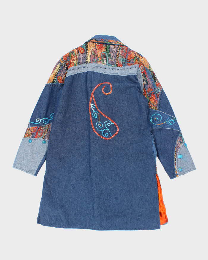 Vintage Parsley & Sage Patchwork Embroidered Long Denim Jacket - XL