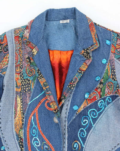 Vintage Parsley & Sage Patchwork Embroidered Long Denim Jacket - XL