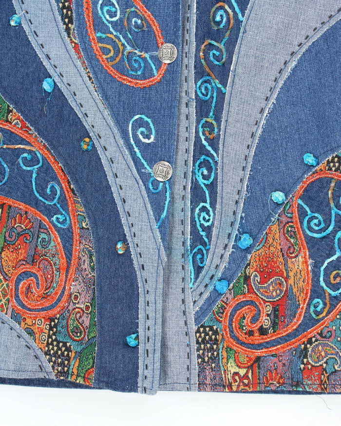 Vintage Parsley & Sage Patchwork Embroidered Long Denim Jacket - XL