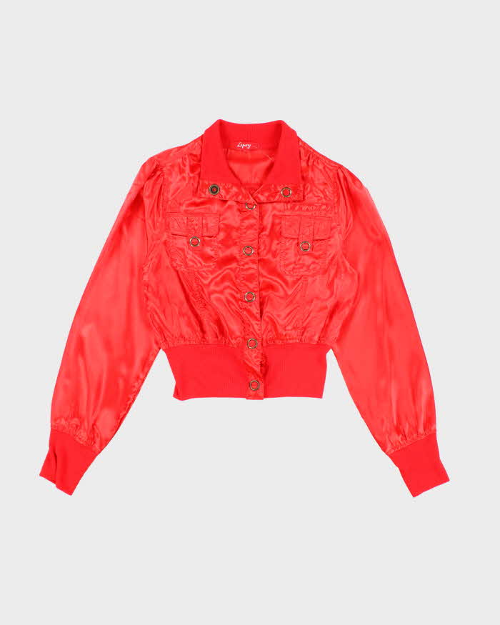 Vintage Y2k 00s Lipsy Red Satin Lightweight Bomber Jacket -  S
