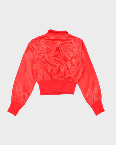 Vintage Y2k 00s Lipsy Red Satin Lightweight Bomber Jacket -  S